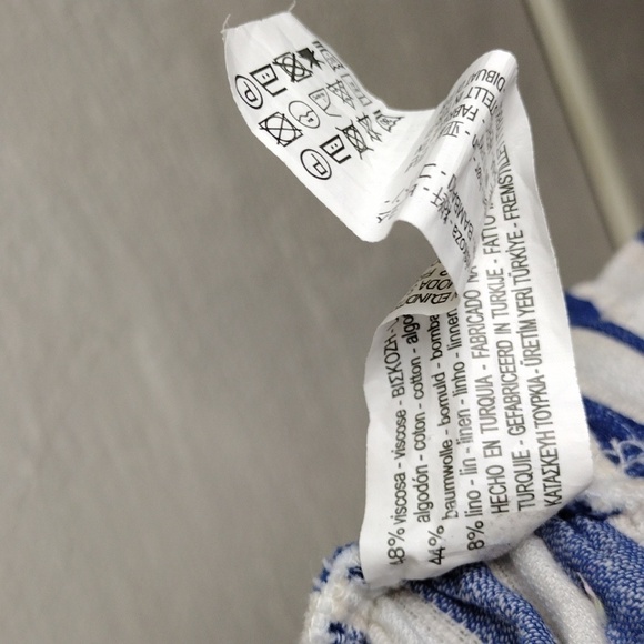 BERSHKA Blue White Striped Paper High Rise Bag Waist Skinny Leg Pull On Pant - Picture 5 of 13